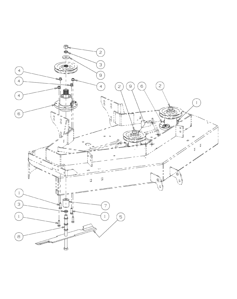 Spindle Assembly 52-Inch Diagram and Parts List for H1952 55AI4HPD050-WAM Cub Cadet Lawn Mower